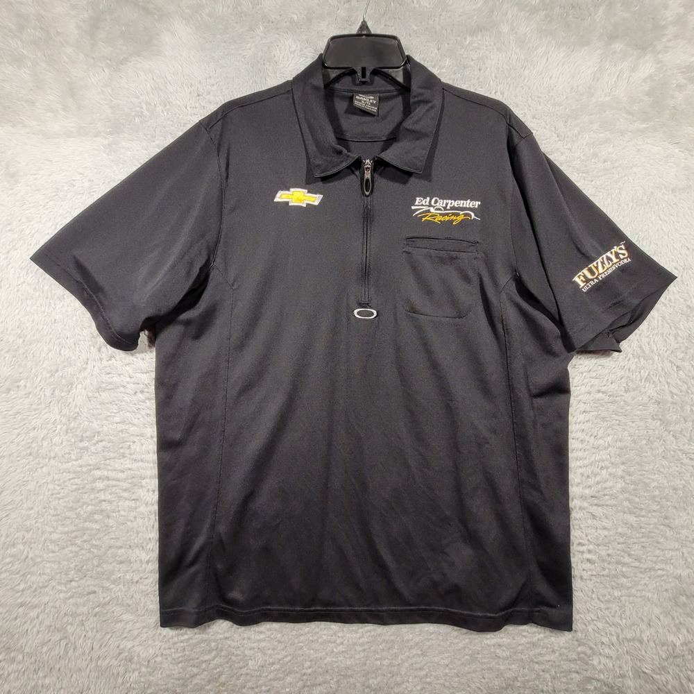Oakley Polo Shirt Mens XL Black Ed Carpenter Racing Chevrolet Quarter Zip